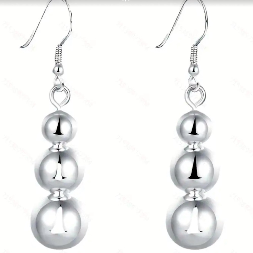 NWT-LONG BEAD TEARDROP SILVER PLATED EARRINGS